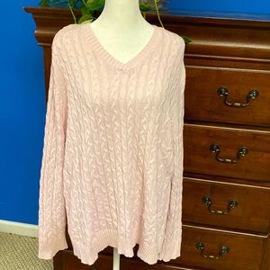 Croft & Barrow Light Pink V-Neck Cable Sweater
